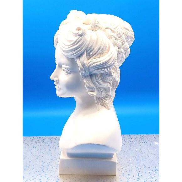 White Bust Elegant Woman Grecian Maiden Intricate Hairstyle Cast Marble Statue - Picture 5 of 9